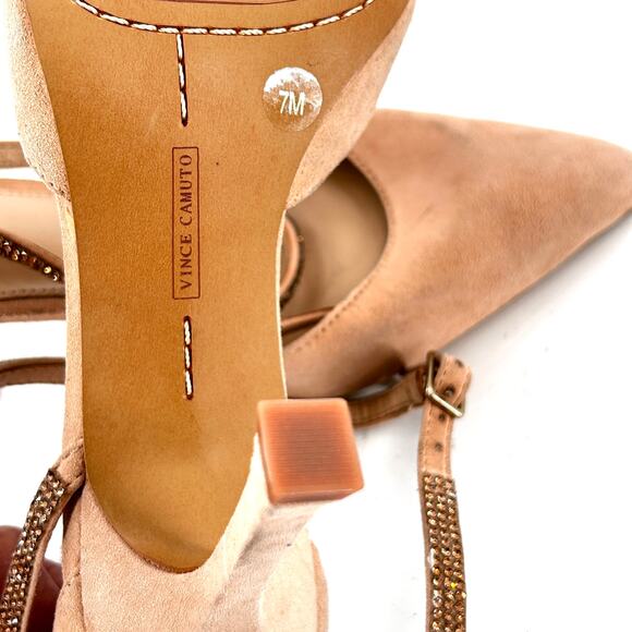 Vince Camuto Ketrinda Ankle Strap Pumps 7 Tan Suede Beige NWOT Heels Jewel - Picture 4 of 7